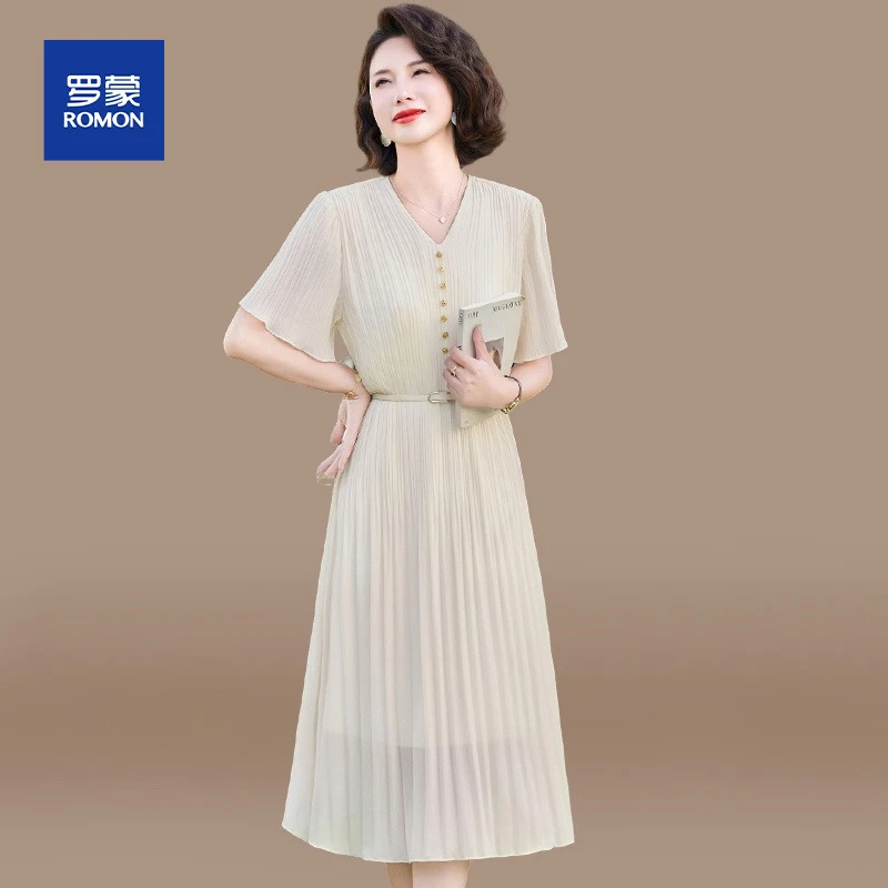 洋气妈妈夏装连衣裙2025新款中老年女夏季短袖气质雪纺裙子阔太太