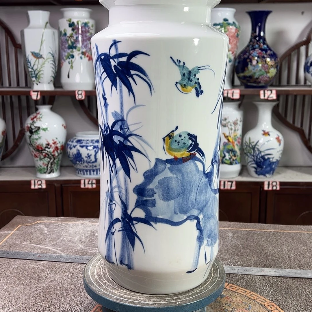 陶摆件景德镇陶瓷书竹鸟