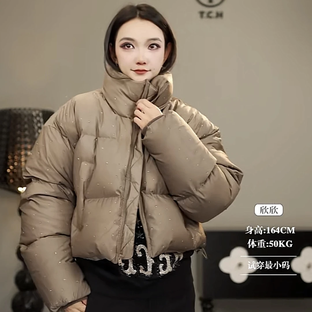 爆款-TCH烫钻短款时尚休闲洋气【热力感】保暖羽绒服T72D19E9990