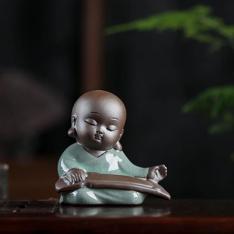 FAVMARTHA茶宠花宠琴棋书画小和尚弥勒佛摆件可养创意汝窑哥窑开