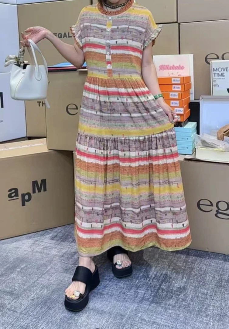 DINGPAI-绵绸2025夏季新款高级提花休闲连衣裙 H01-25110