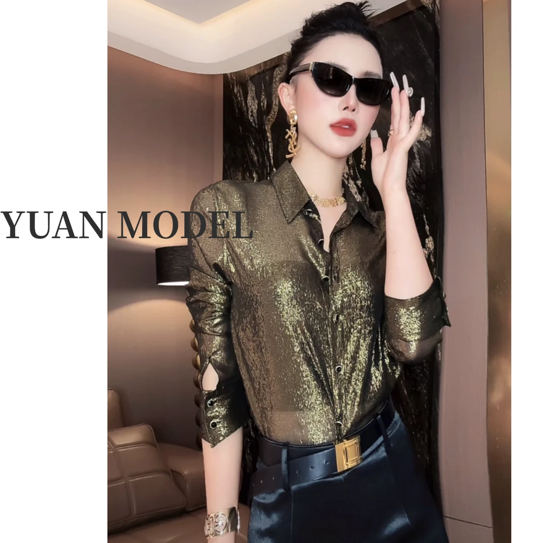 【YUAN MODEL】媛老板-2025夏季时装金色气质长袖衬衫女装 070202