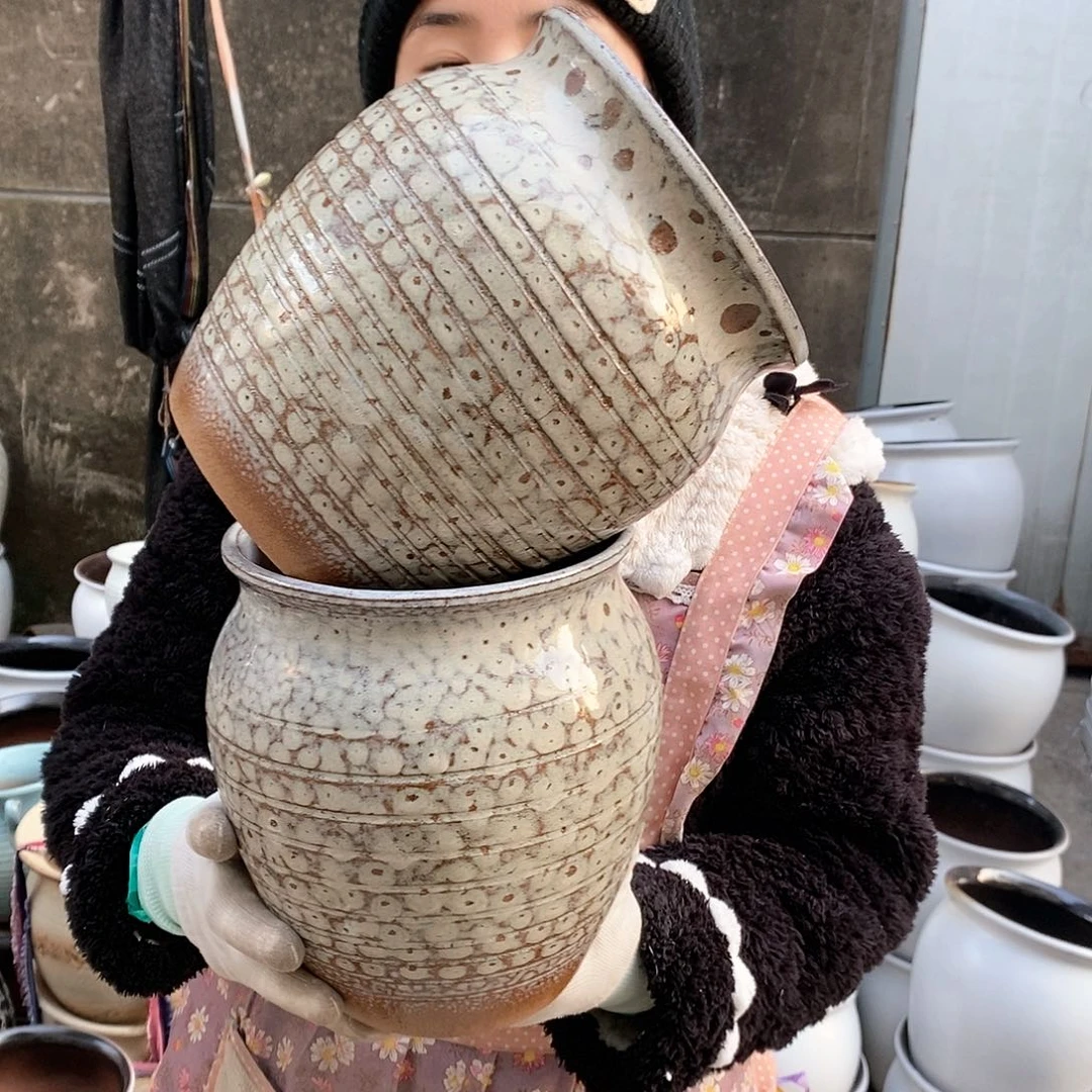 紫砂花盆瑕疵口17高21瑕疵