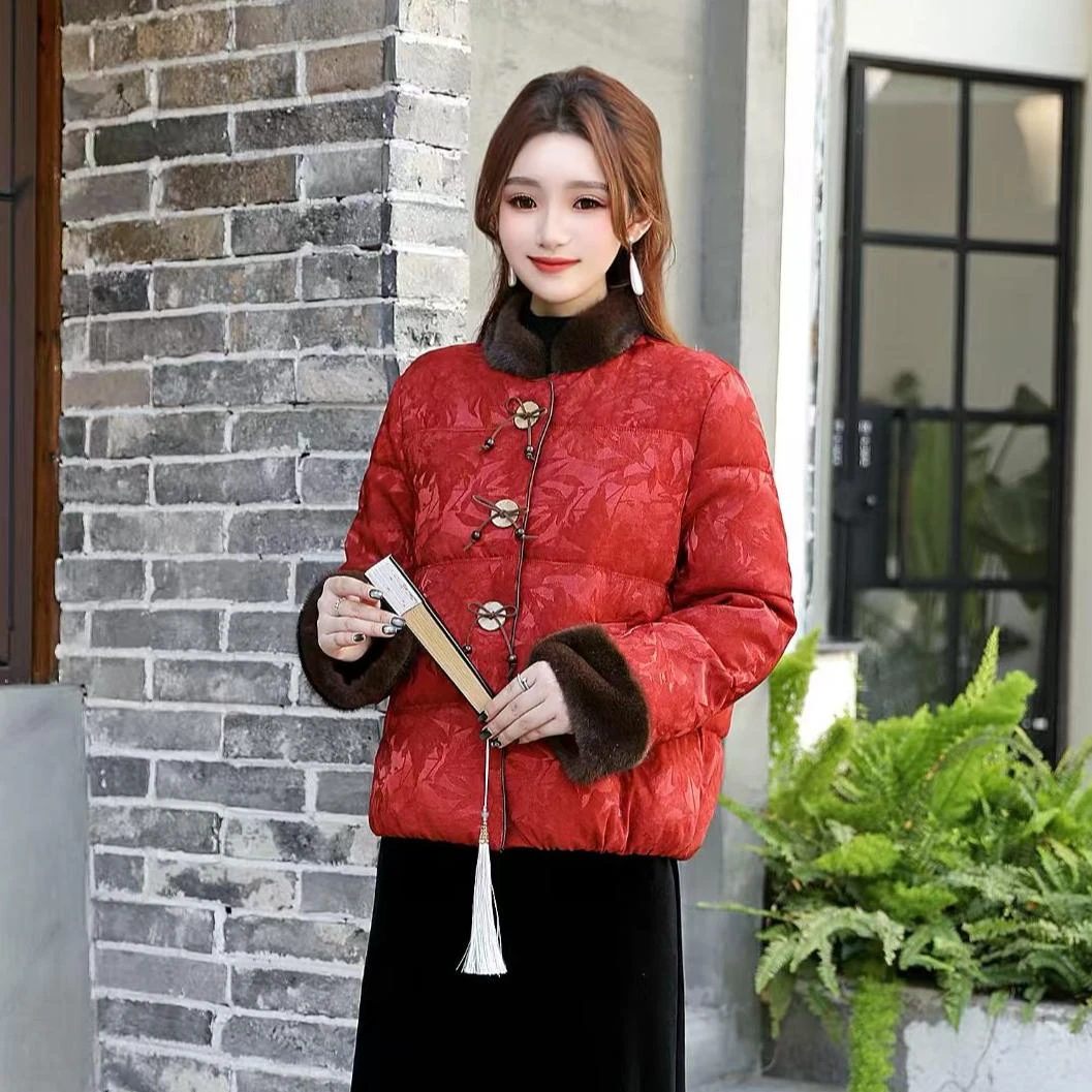 时尚新中式国风短棉服女2025冬季新新款洋气带毛领盘扣保暖上衣潮