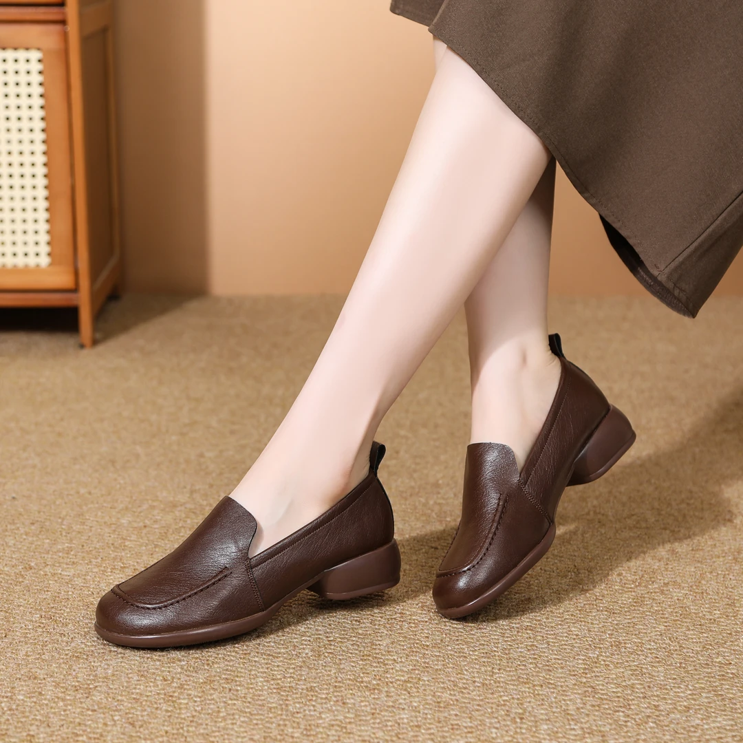 【纤芙森女鞋】702纳帕皮圆头纯色乐福鞋豆豆鞋皮鞋英伦风