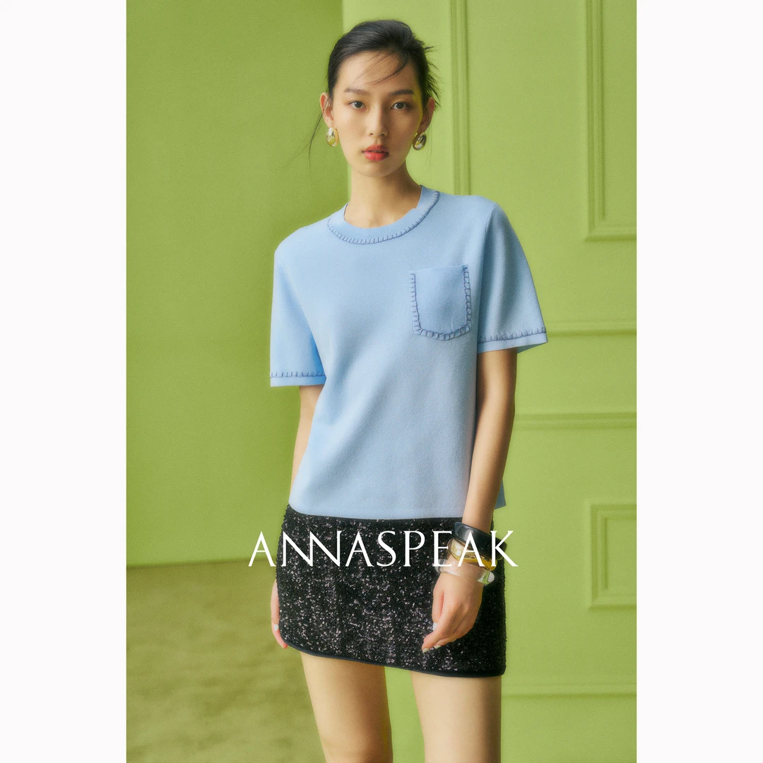ANNASPEAK律动莫兰迪 设计感休闲上衣时尚多色圆领短袖t恤女夏季
