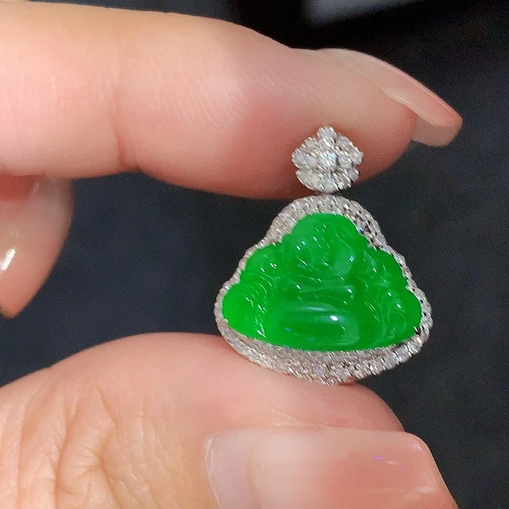 翡翠18K金镶嵌吊坠(不含链)