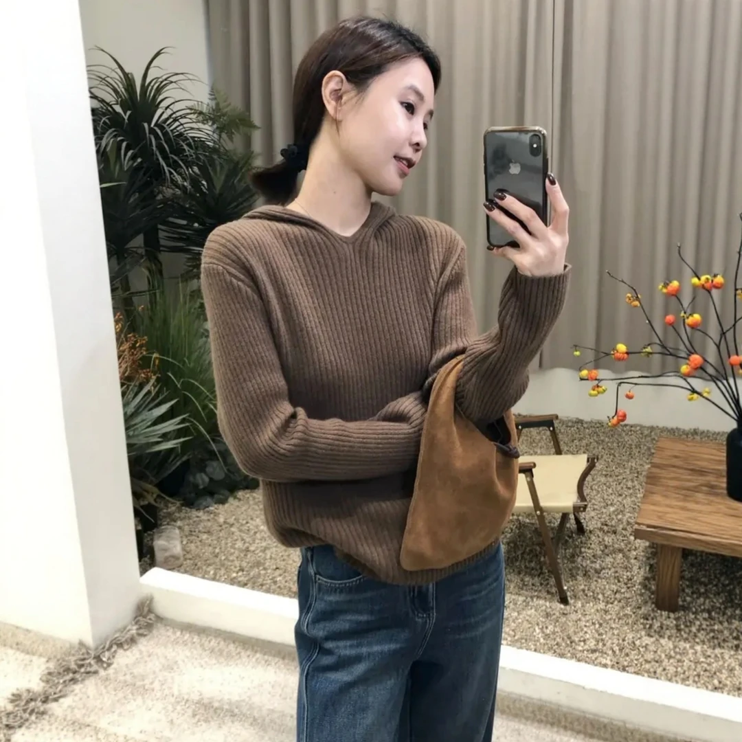 连帽针织衫秋装女装2025新款秋冬季设计感气质女士内搭女上衣毛衣