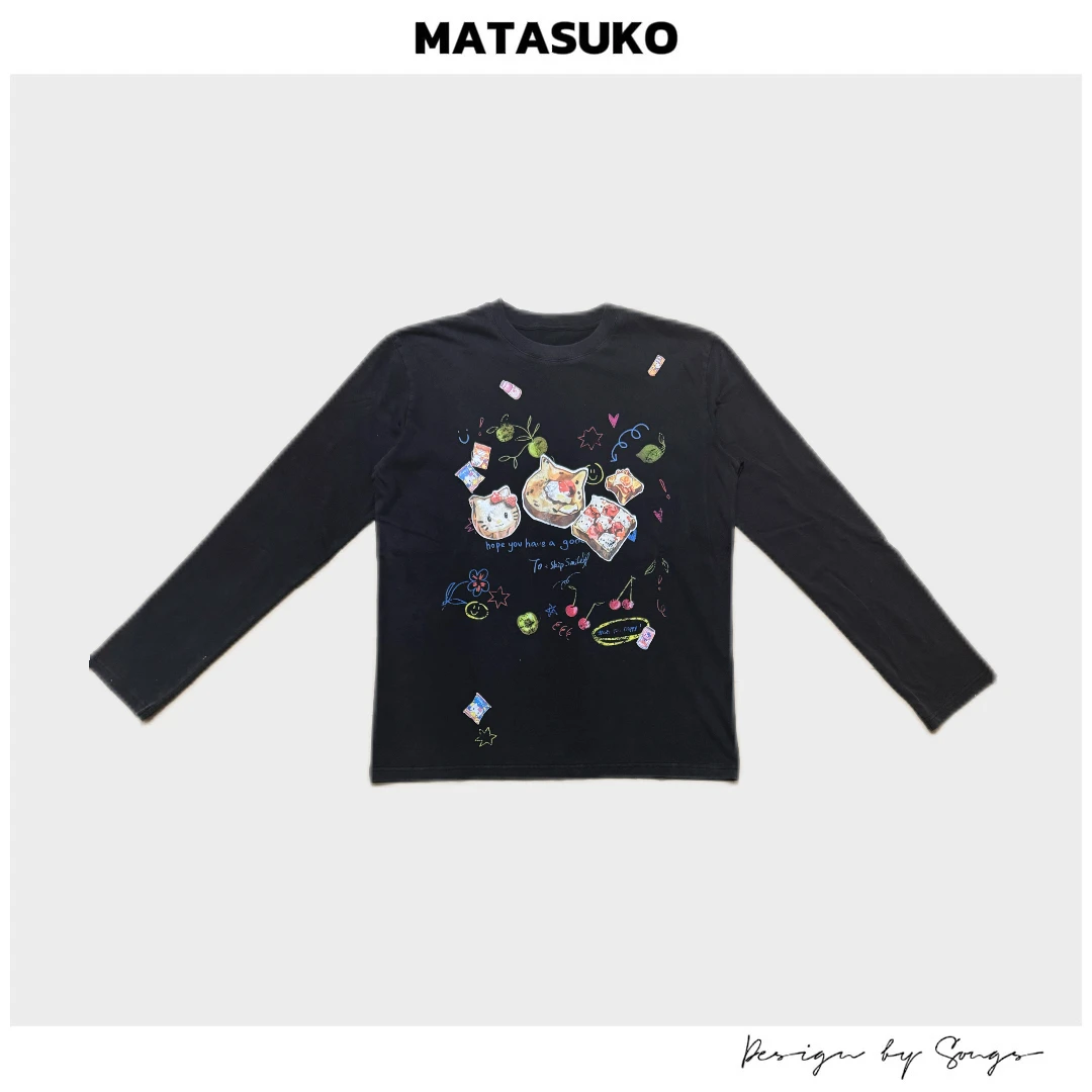 MATASUKO 面包片Kitty 贴画系列 长袖圆领T恤