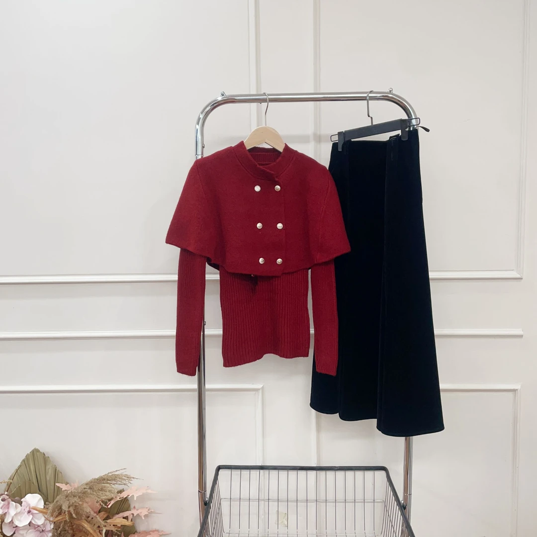 拉夏贝尔/25秋冬新休闲气质收腰百搭通勤显瘦上衣+裙子 26818 KCK