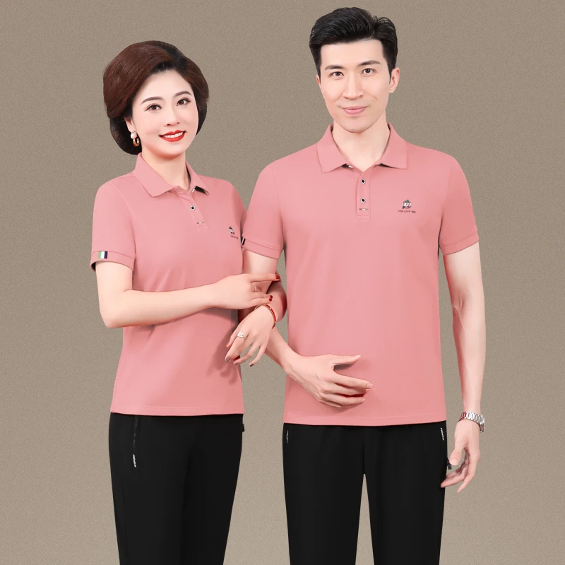 翻领服装中老年女装宽松男士短袖妈妈装休闲运动套装情侣短袖他走