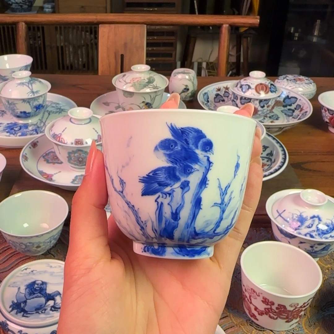 风**?重工花鸟直口杯纯手绘