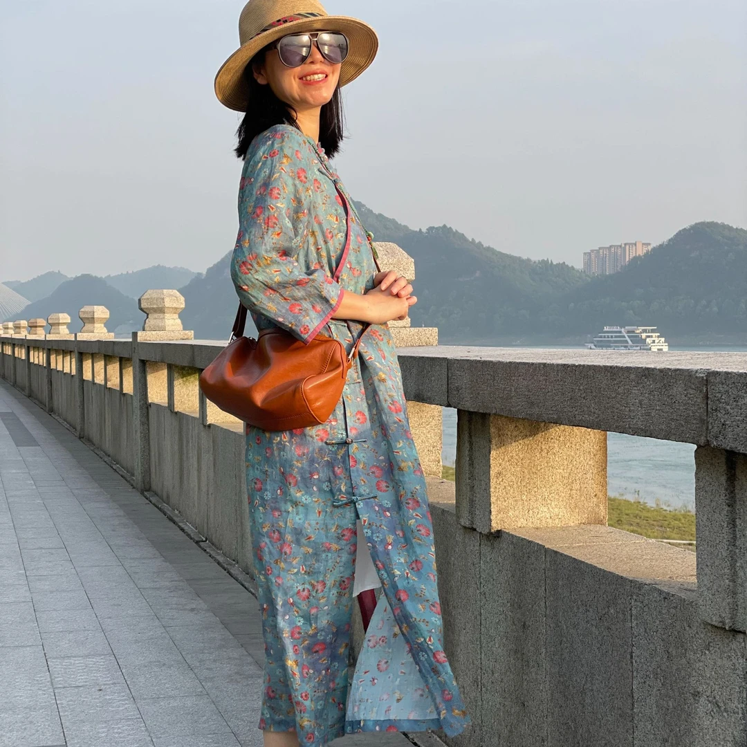 新中式文艺风苎麻旗袍