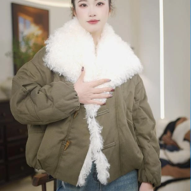 Ziou/子欧大翻领轻奢风皮草鹅绒服短款皮毛一体气质加厚保暖冬季