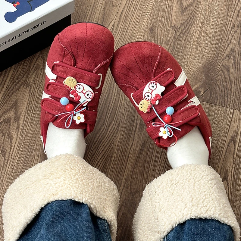 时尚复古可爱小猫休闲鞋女2025秋新款女鞋百搭魔术贴个性女鞋单鞋