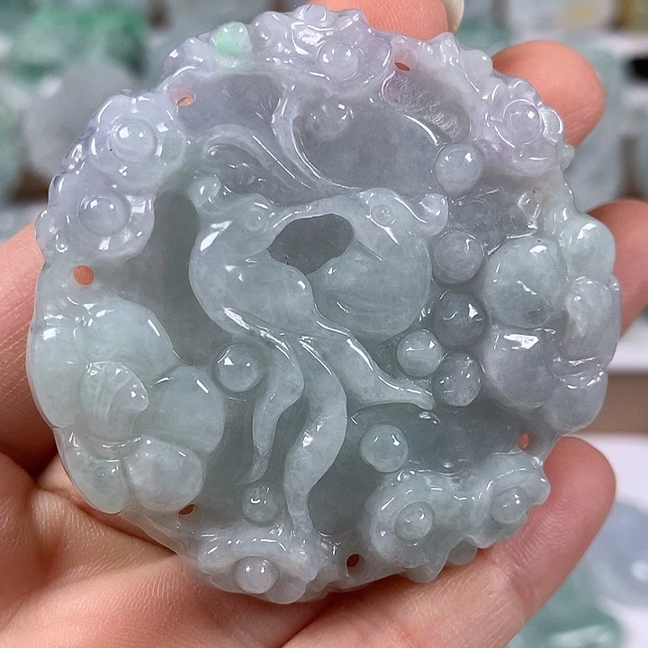 翡翠未镶嵌颈饰花开富贵福利两面工艺福利