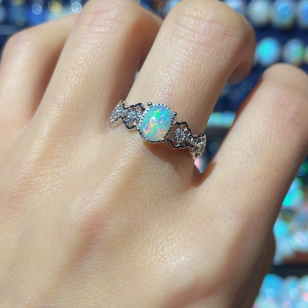 欧泊欧泊戒指银S925镶嵌囡*