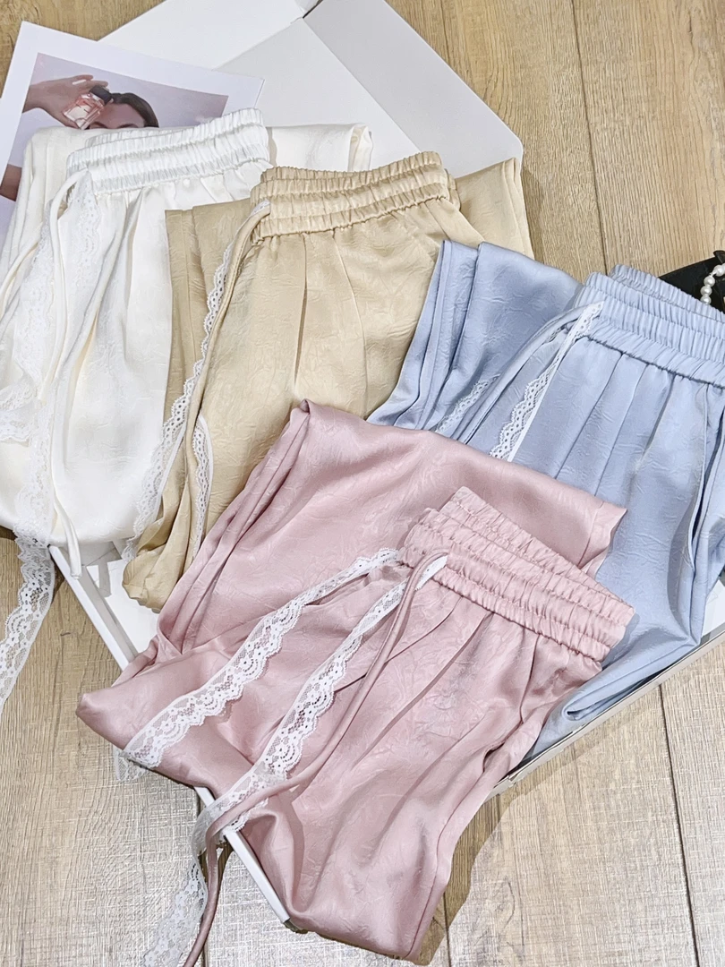 琳心丨春季新款时花边冰丝多色超薄显瘦休闲裤 MZ1107