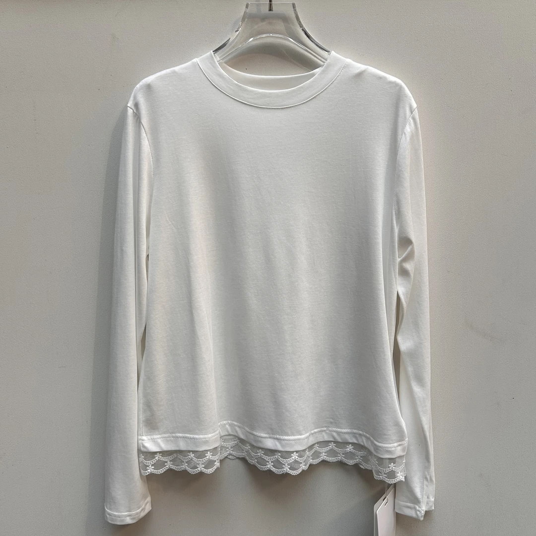 【张小张CC】通勤百搭下摆蕾丝片色T恤199-8