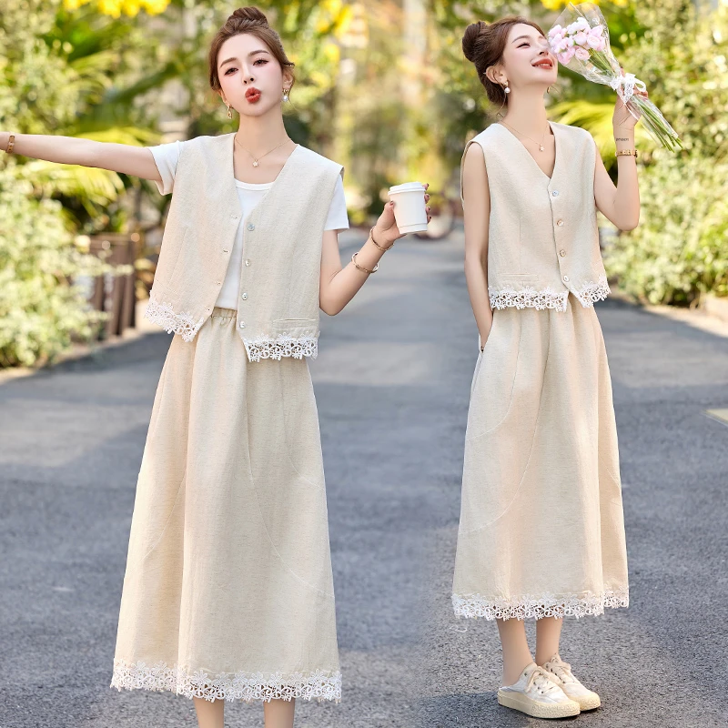 两件套连衣裙穿搭女2025中长款法式高级感套装时尚感轻奢大摆裙子