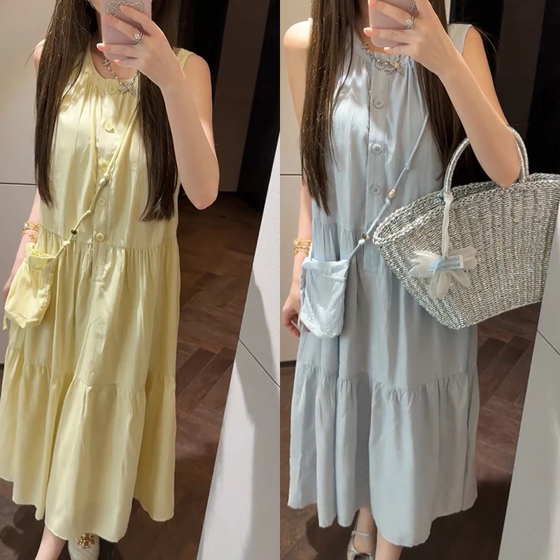 【mimius】婷婷 温柔风无袖背心减龄百搭配包连衣裙（含包包）G04372