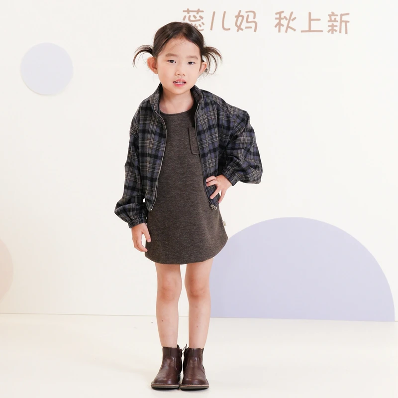 【亲爱的茁】秀场款女童秋季格子拉链款金标休闲时尚外套555176