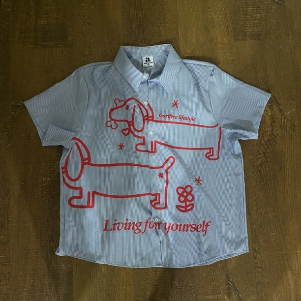 【叁伍】腊肠狗蓝白条纹衬衫