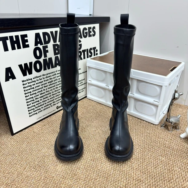 【胖瘦可选】不过膝长筒靴女显瘦新款加绒平底高筒靴高个子瘦瘦女靴