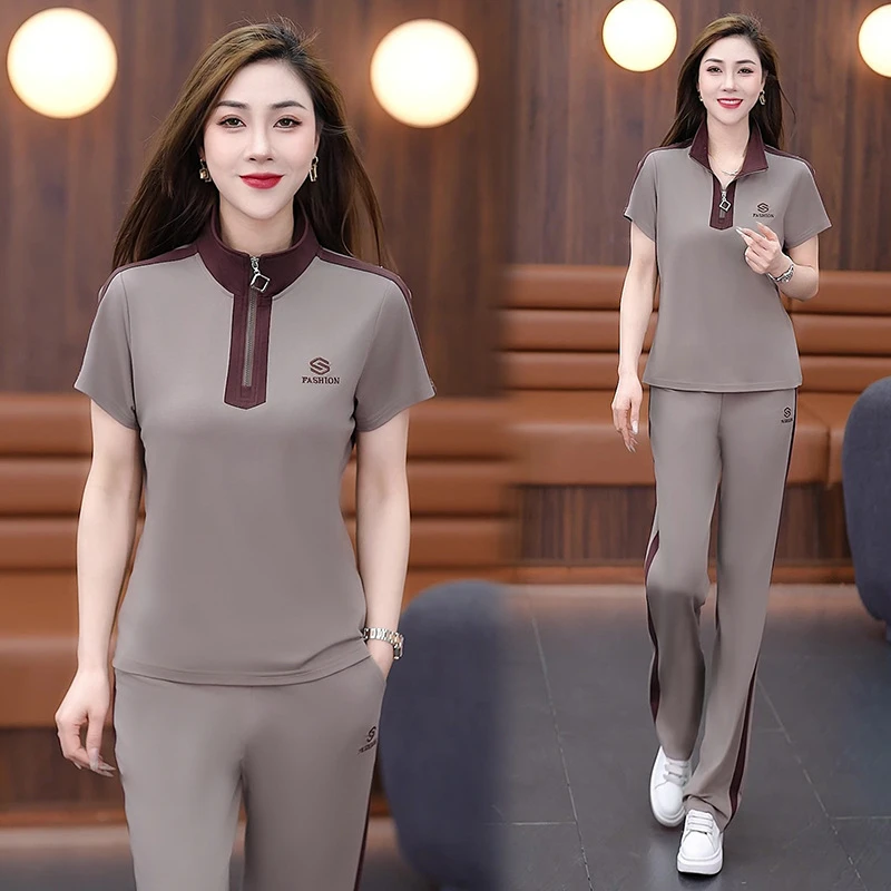 跑步休闲运动套装2025年夏季新款短袖时尚运动服宽松显瘦时髦女士