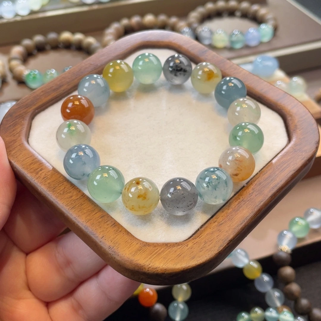 翡翠未镶嵌手链浓彩多宝