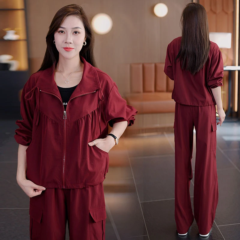 时尚套装2025春秋季新款时尚休闲洋气显瘦工装外套阔腿裤两件套