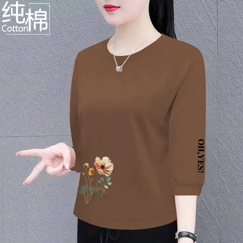 100%纯棉七分袖圆领t恤女卫衣女韩版时尚夏季新款t恤上衣体恤衫潮