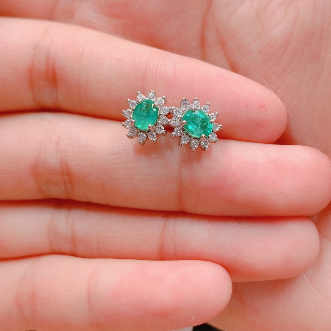 耳钉银S925镶嵌祖母绿