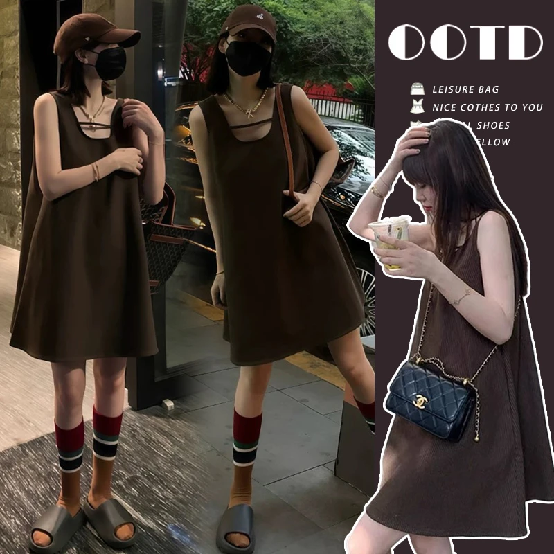 孕妇2025夏新款时髦韩版宽松显瘦无袖背心中长款休闲洋气孕妇裙子