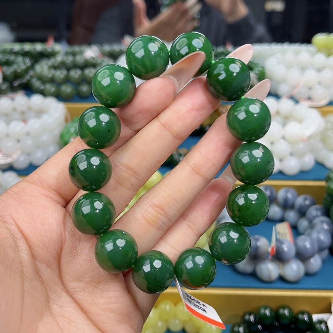 和田玉未镶嵌手链天然和田玉俄碧7号红皮菠菜绿16