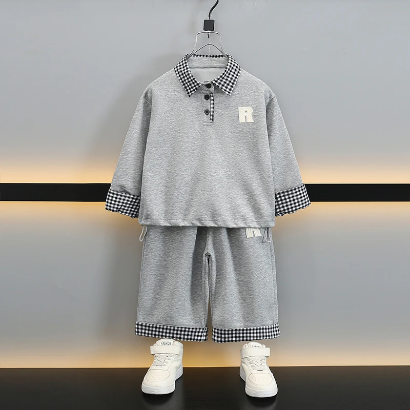 男童春装polo领卫衣套装2025新款儿童宽松休闲直筒裤两件套童装潮