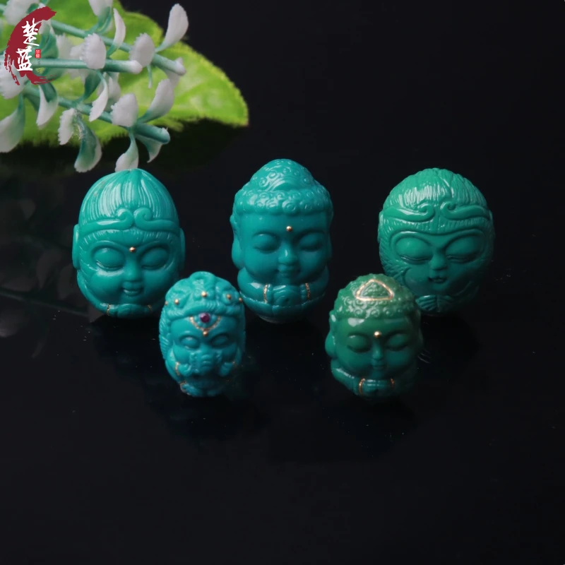绿松石小猴子象神宝宝佛兽面天然精工雕刻手工精雕绿色配饰吊坠