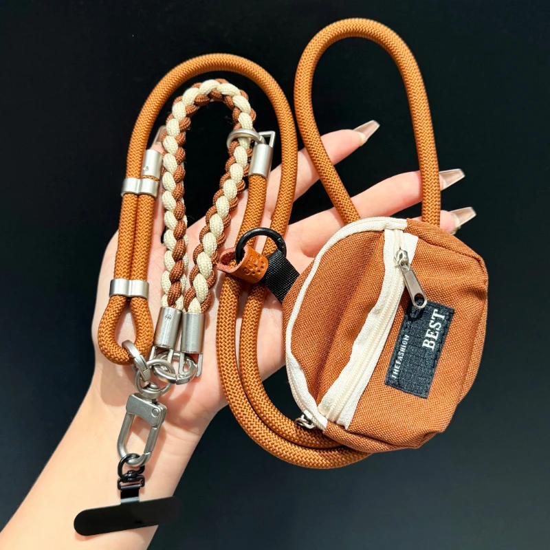 可调节三合一结实编织手机挂绳带零钱包斜挎可背挂脖通用多功能