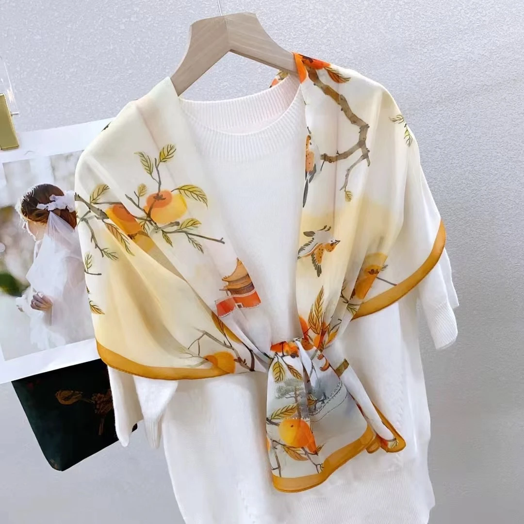 新品高定薯莨纱 38*150小长巾百搭旅游围巾高端丝巾四季可用