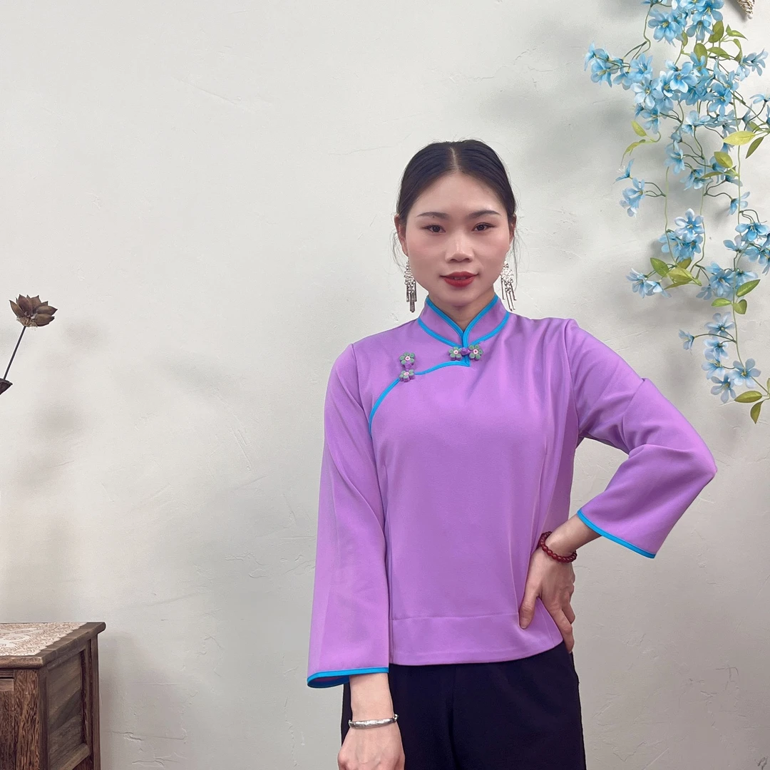 2025新品长袖简约土布民族风日常女装立领布依族服装女装