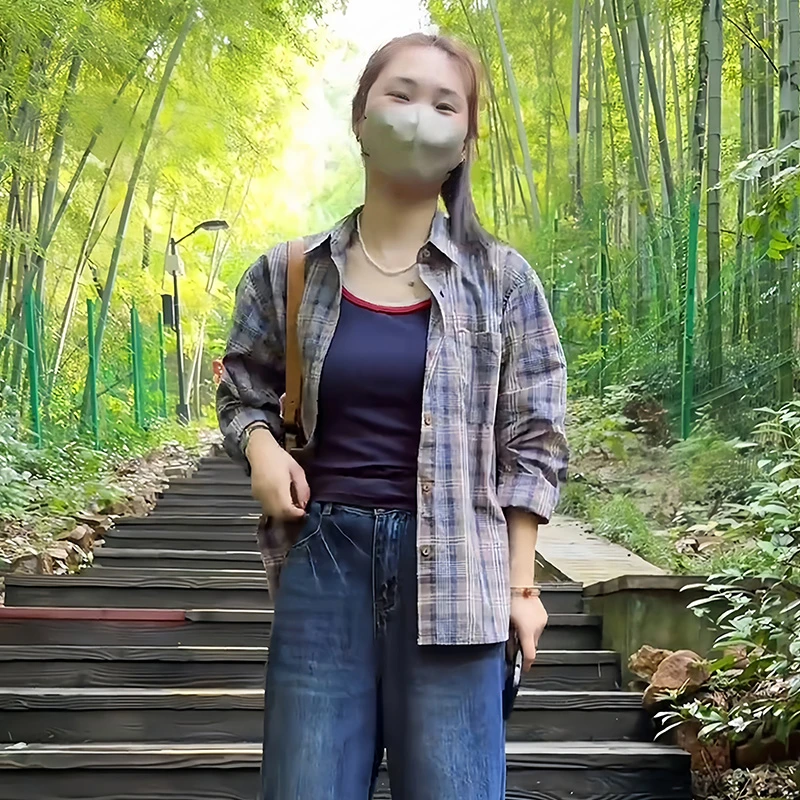 早秋别致休闲宽松格子拼接衬衫新款百搭时尚潮流韩版潮流小众上衣