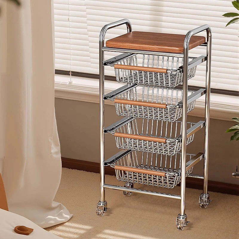 优勤夹缝小推车置物架多层零食果蔬收纳储物架中古风可移动多功能