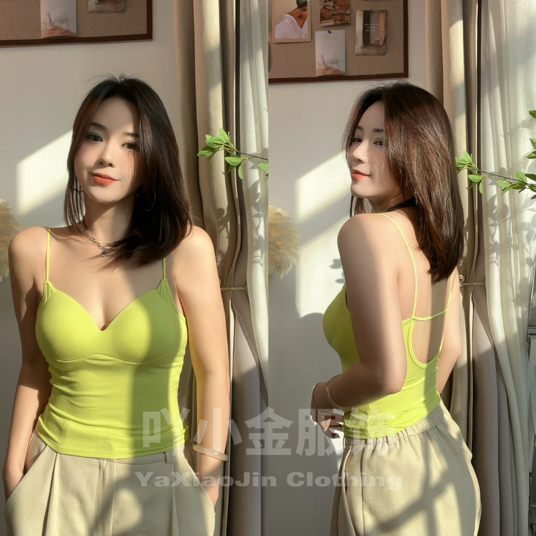 性感气质纯欲露背吊带女带胸垫西装内搭美背文胸一体打底上衣ins