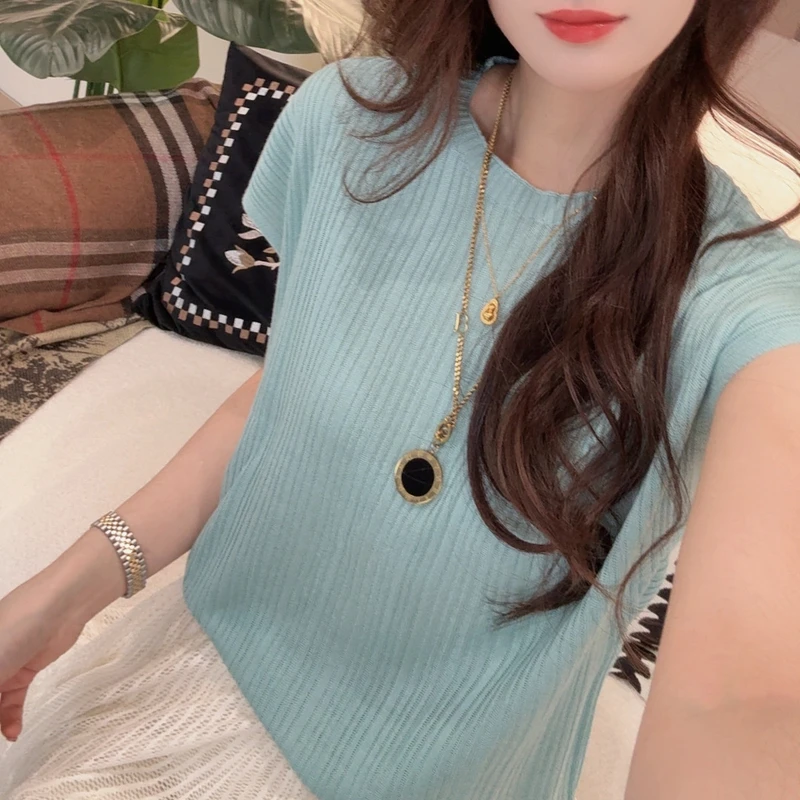 2291【迪好甄选】韩版极简风肌理感短袖t恤女百搭飞飞袖针织上衣