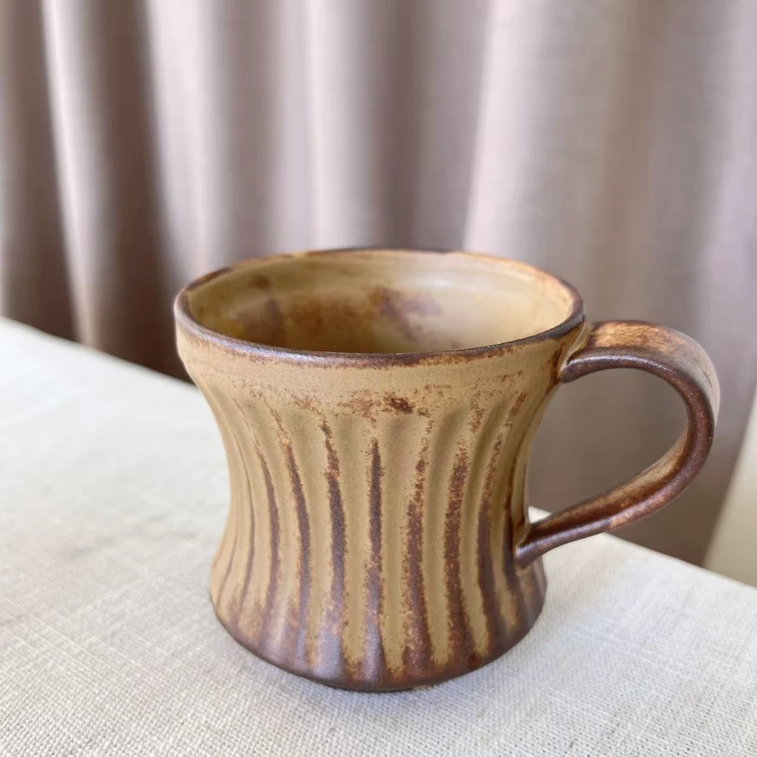 复古黄罗马柱竹节咖啡杯 260ml B073 YJ