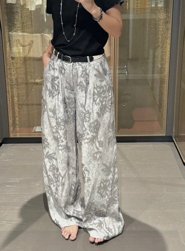 【U娜】夏季百搭复古度假风印花阔腿裤