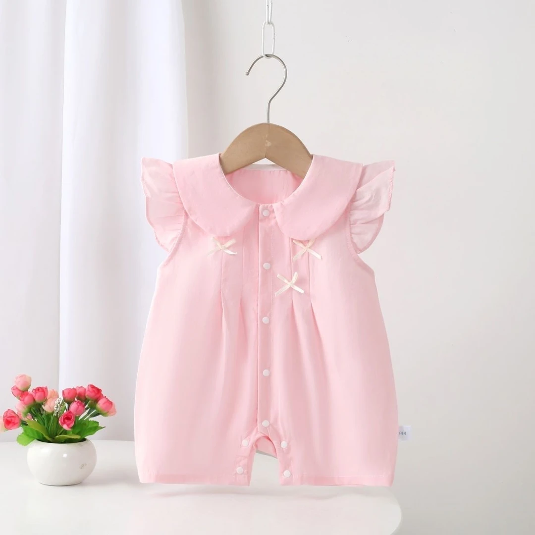 婴儿周岁衣服2025新款夏季女宝宝超萌飞袖连体衣新生儿外出包屁衣