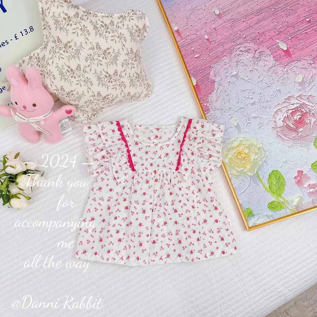 夏款女童时尚甜美碎花飞袖娃娃衫.D-XA203