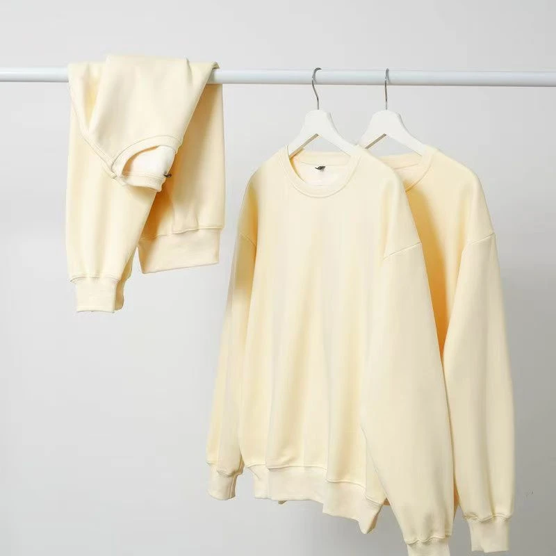 2025新款重磅圆领男卫衣休闲上衣色彩治愈奶杏色白色秋冬款女卫衣