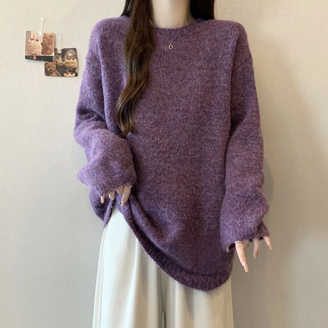 新品大码2025秋冬新款胖mm韩系慵懒风高级感气质宽松显瘦针织衫